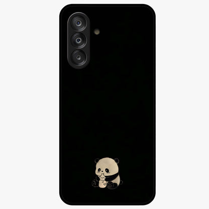 Midnight Panda Love Glass Case showing flat back view with cute panda themed artwork and glossy glass finish.