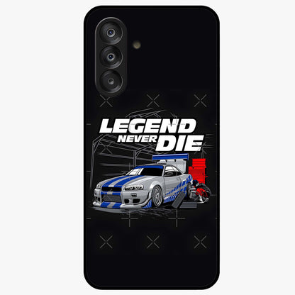 Midnight Racing Legacy Glass Case showing flat back view with sleek racing inspired artwork and glossy glass finish.