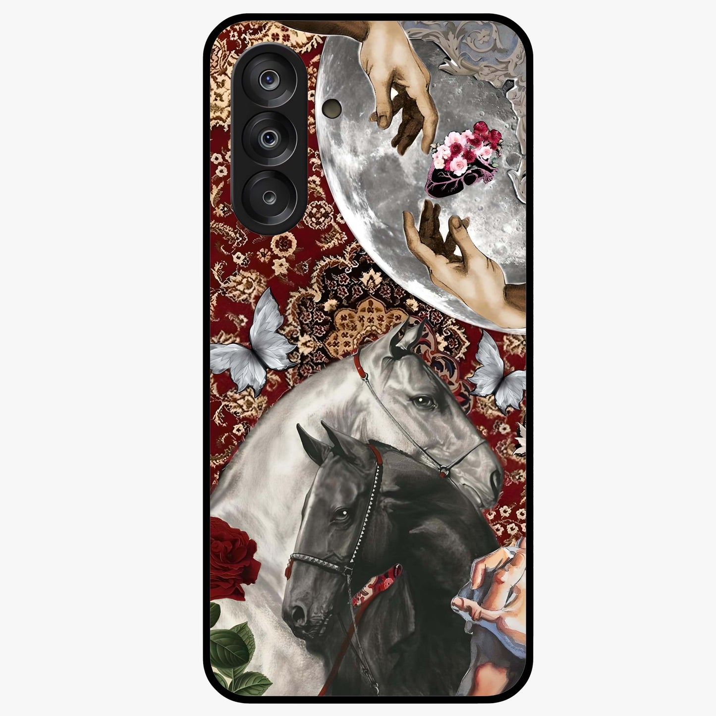 Moonlit Royal Stallion Glass Case showing flat back view with majestic horse under moonlight artwork and glossy glass finish.