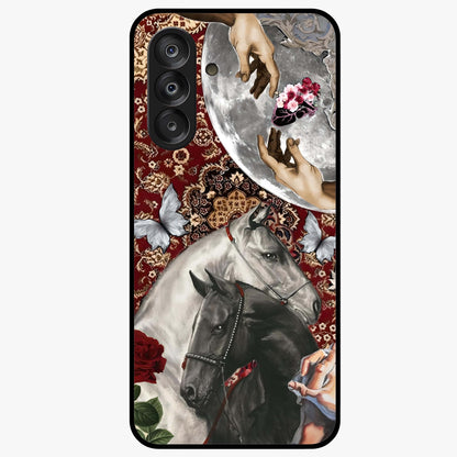 Moonlit Royal Stallion Glass Case showing flat back view with majestic horse under moonlight artwork and glossy glass finish.