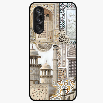 Mughal Marble Legacy Glass Case showing flat back view with intricate Mughal inspired marble pattern and glossy glass finish.