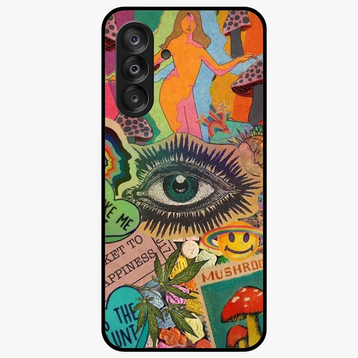 Mystic Eye Wonderland Glass Case showing flat back view with mystical eye themed artwork and glossy glass finish.