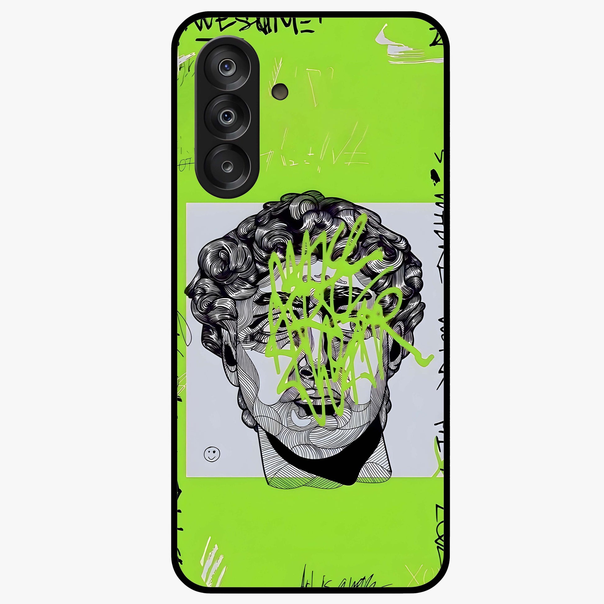 Neo Graffiti Rebellion Glass Case showing flat back view with vibrant graffiti artwork and glossy glass finish.