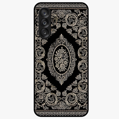 Noir Bloom Elegance Glass Case showing flat back view with elegant dark floral artwork and glossy glass finish.