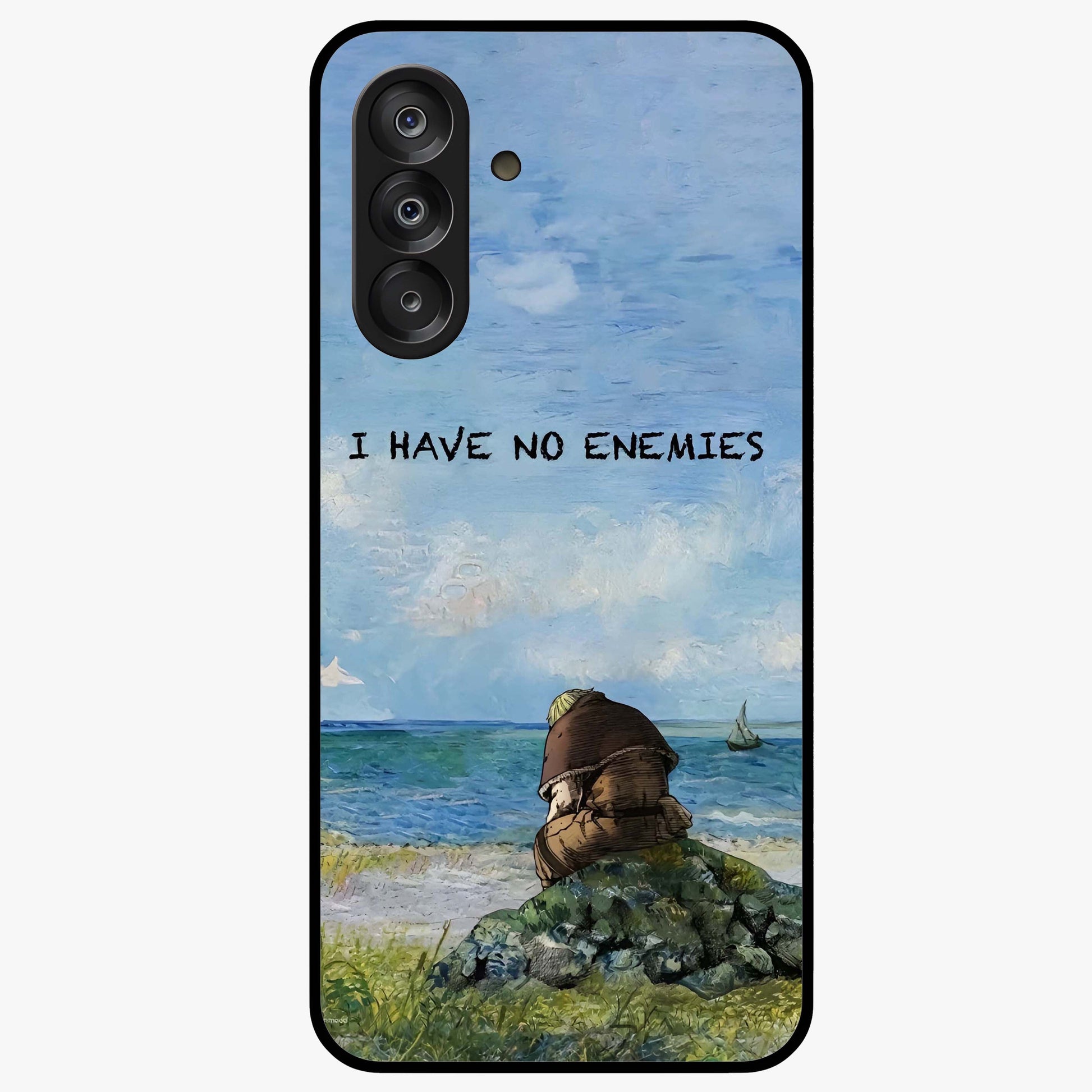 Peace Beyond War Glass Case showing flat back view with symbolic peace themed artwork and glossy glass finish.