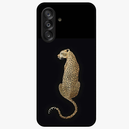 Regal Leopard Glass Case showing flat back view with bold leopard artwork and glossy glass finish.