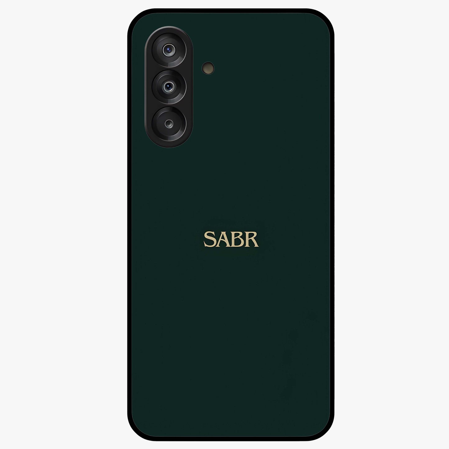 Sabr Minimal Patience Glass Case showing flat back view with minimalist typography artwork and glossy glass finish.