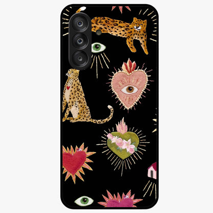 Sacred Jungle Heart Glass Case showing flat back view with jungle inspired heart artwork and glossy glass finish.