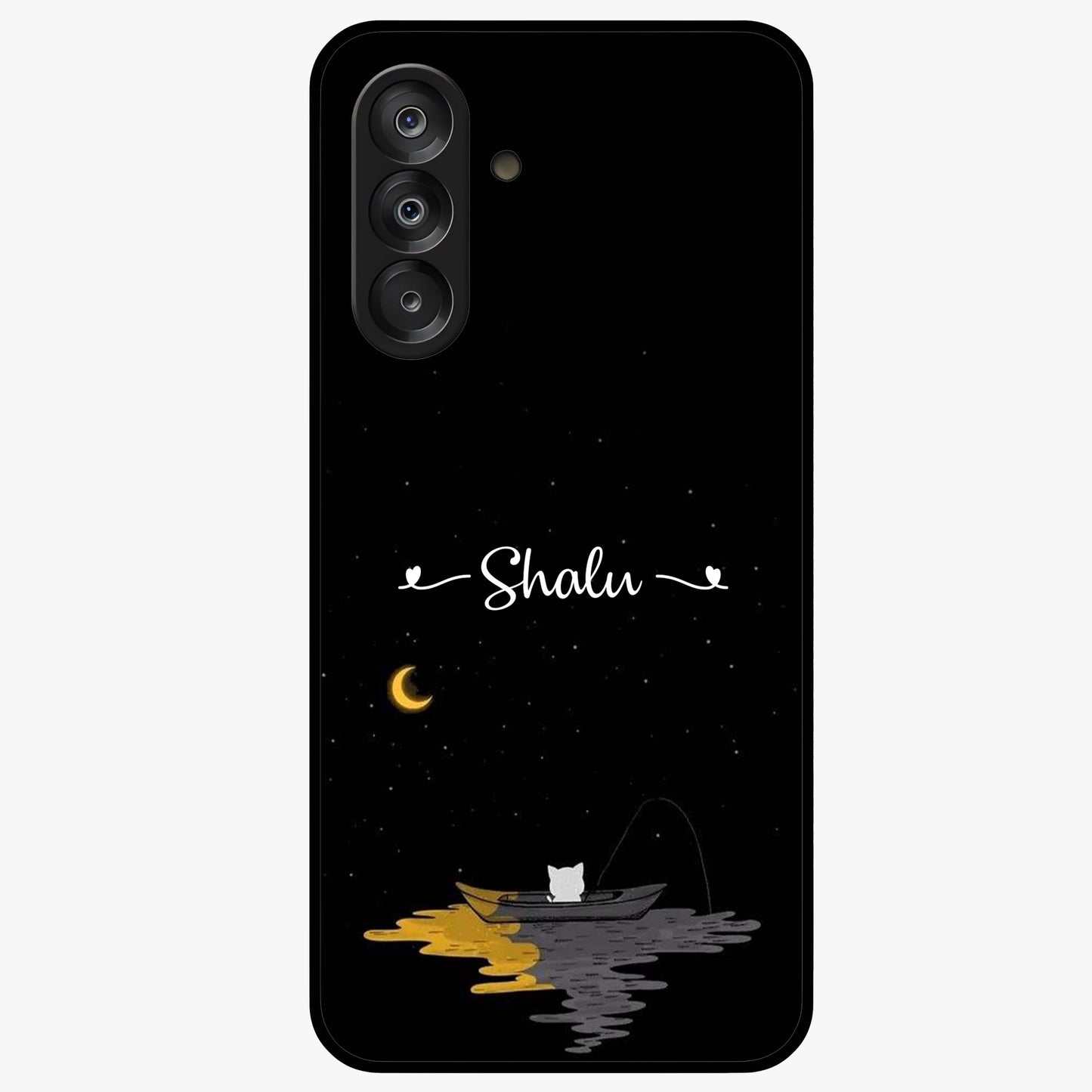 Silent Night Row Glass Case showing flat back view with calm night themed artwork and glossy glass finish.