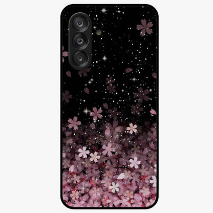 Small Starry Flowers Glass Case showing flat back view with delicate starry floral artwork and glossy glass finish.