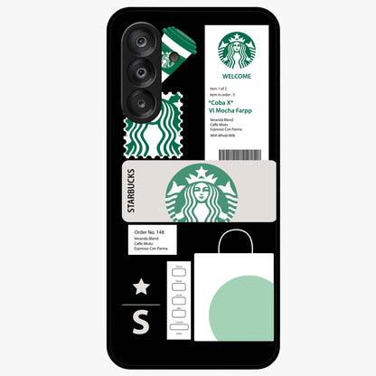 Starbucks Mocha Glass Case showing flat back view with coffee inspired artwork and glossy glass finish.