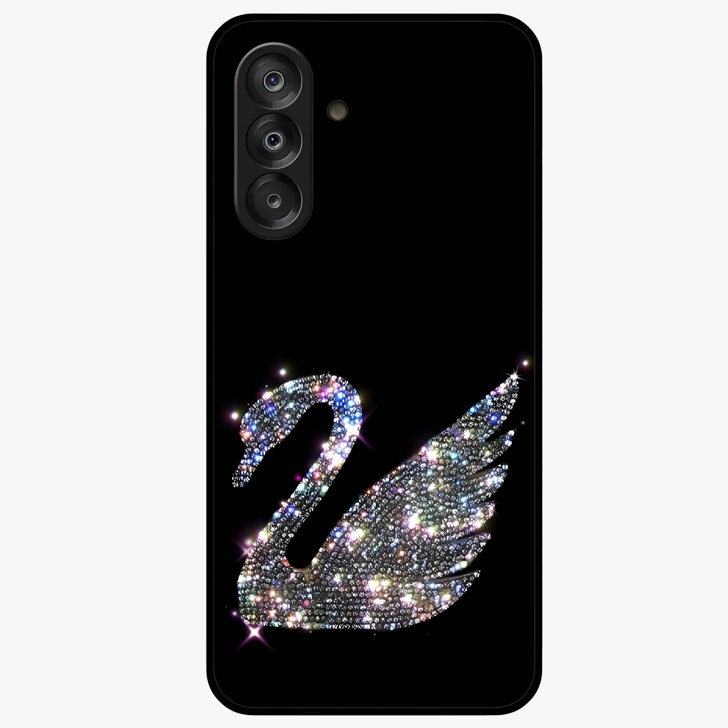 Starlit Swan Grace Glass Case showing flat back view with graceful swan artwork under starry sky and glossy glass finish.