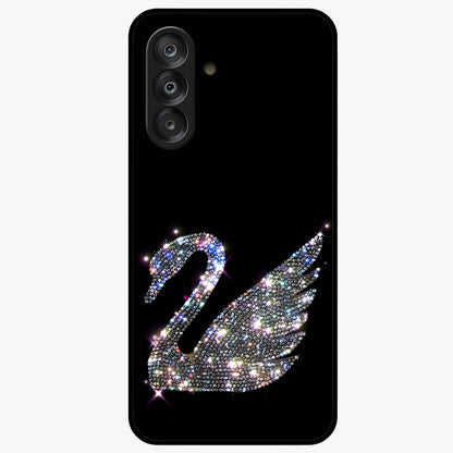 Starlit Swan Grace Glass Case showing flat back view with graceful swan artwork under starry sky and glossy glass finish.