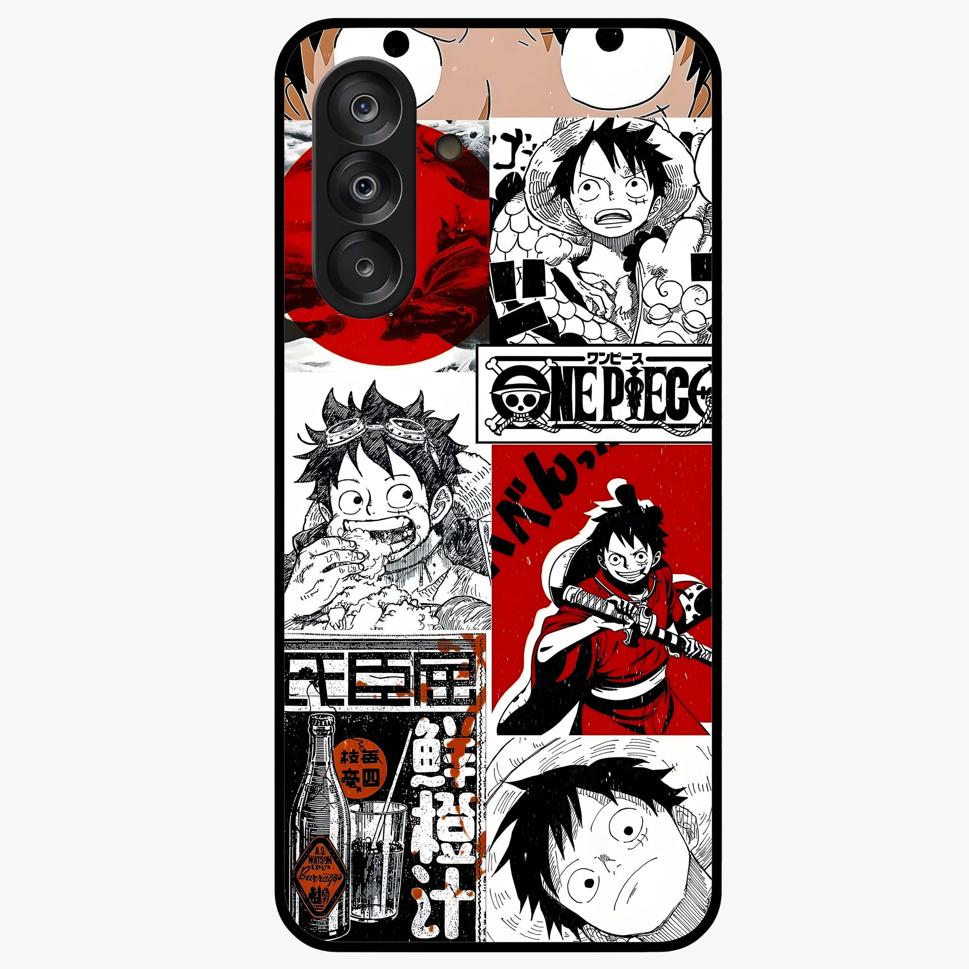 Strawhat Chaos Panels Glass Case showing flat back view with anime inspired chaos panel artwork and glossy glass finish.