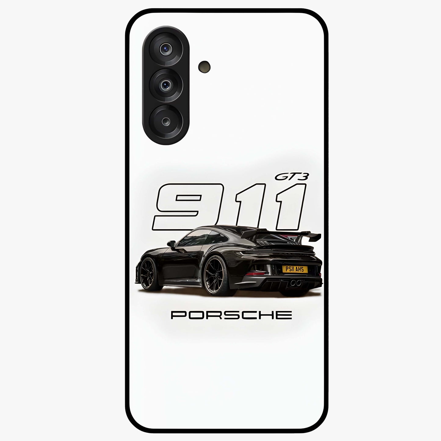 Turbo Legacy Icon Glass Case showing flat back view with iconic sports car inspired artwork and glossy glass finish.