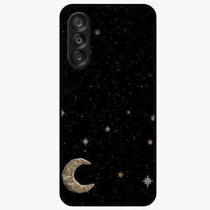 Twinkle Star With Half Moon Glass Case showing flat back view with star and half moon artwork and glossy glass finish.