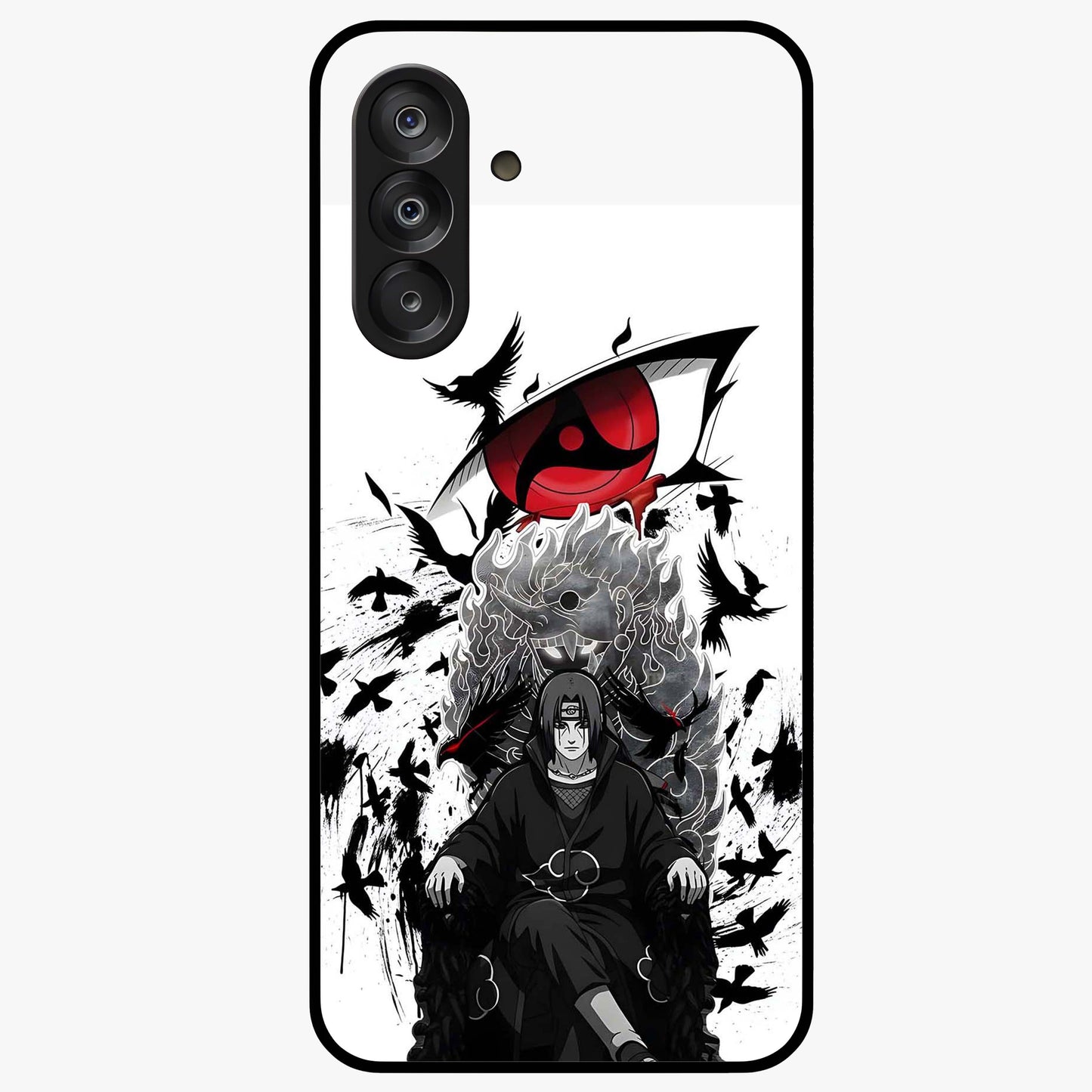 Uchiha Shadow Throne Glass Case showing flat back view with cosmic underwater themed artwork and glossy glass finish.
