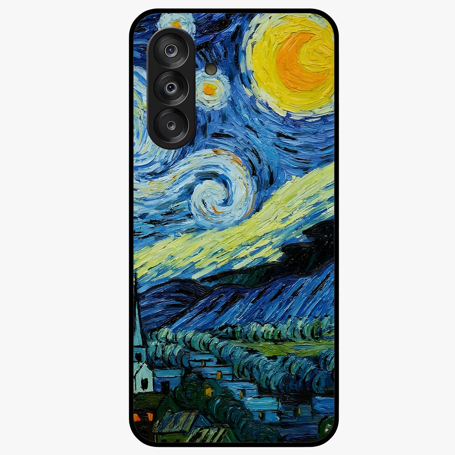 Van Gogh Art Glass Case showing flat back view with classic painterly artwork inspired by Van Gogh style and glossy glass finish.