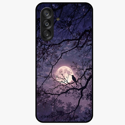 Whispering Moon Silence Glass Case showing flat back view with serene moon themed artwork and glossy glass finish.