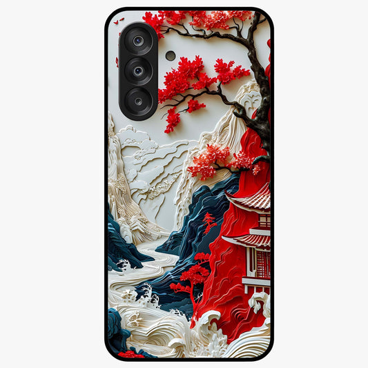 Whispers Of Sakura Waves Glass Case showing flat back view with cherry blossom wave artwork and glossy glass finish.