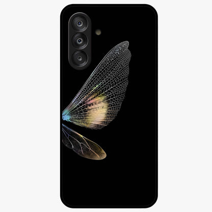 Whispers Of Wings Glass Case showing flat back view with graceful wing inspired artwork and glossy glass finish.