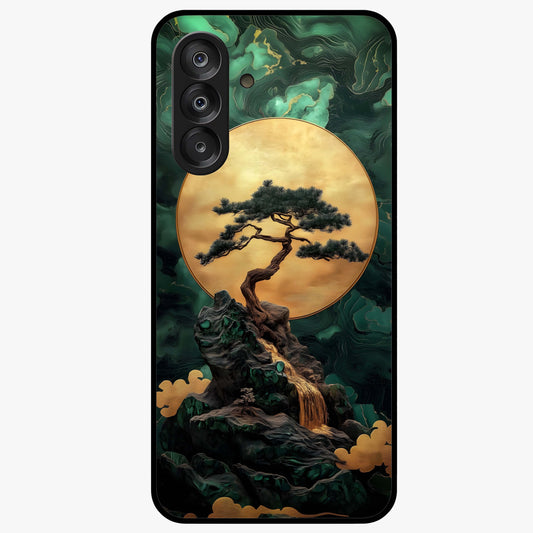 Zen Moon Rise Glass Case showing flat back view with calm moonrise artwork and glossy glass finish.