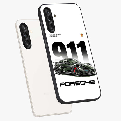 911 Turbo Dominance Glass Case displayed in premium angled mockup highlighting sporty car illustration and sleek glass surface.