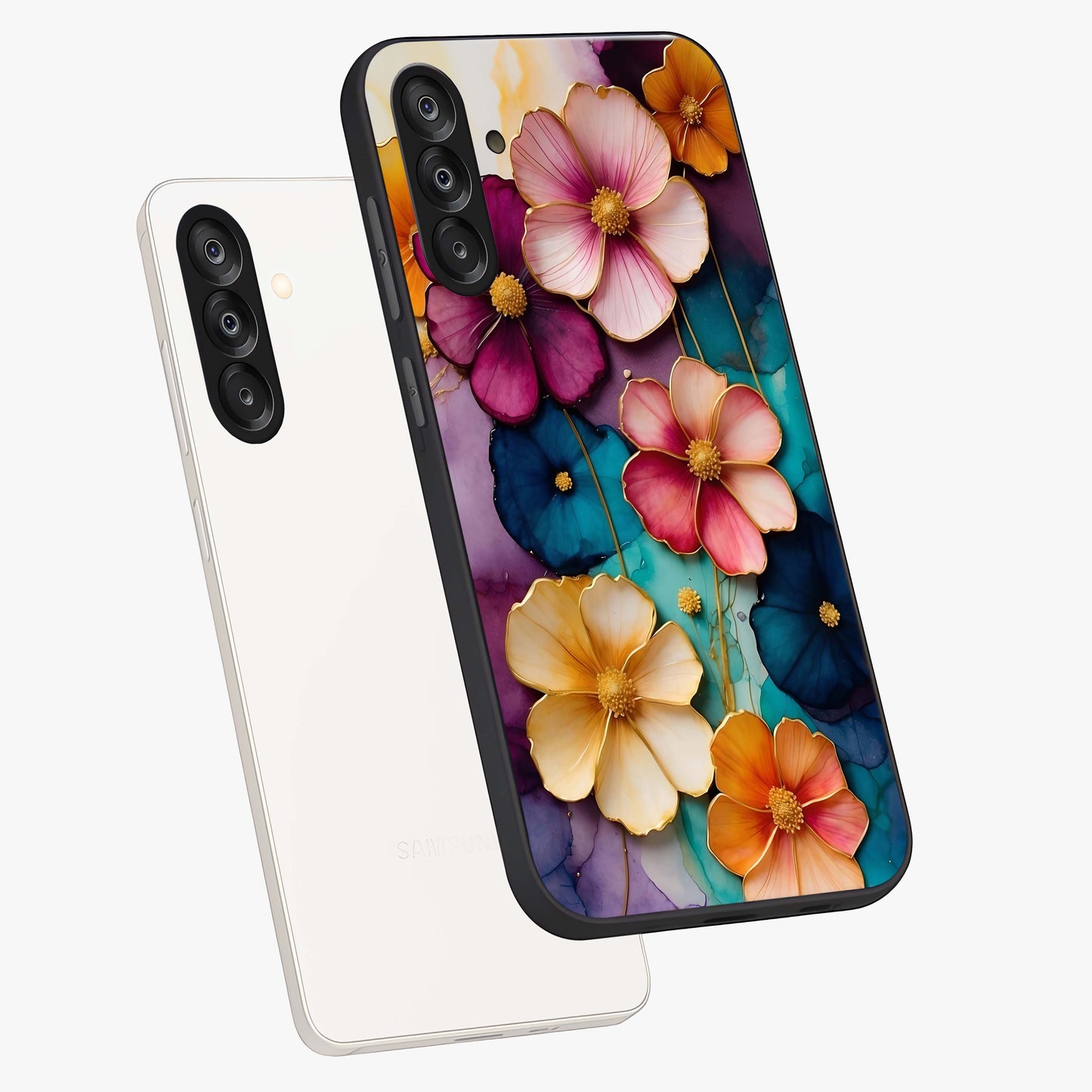 Artlyn Grace Flower Pattern Glass Case displayed in angled mockup highlighting delicate flower pattern design and smooth glass surface.