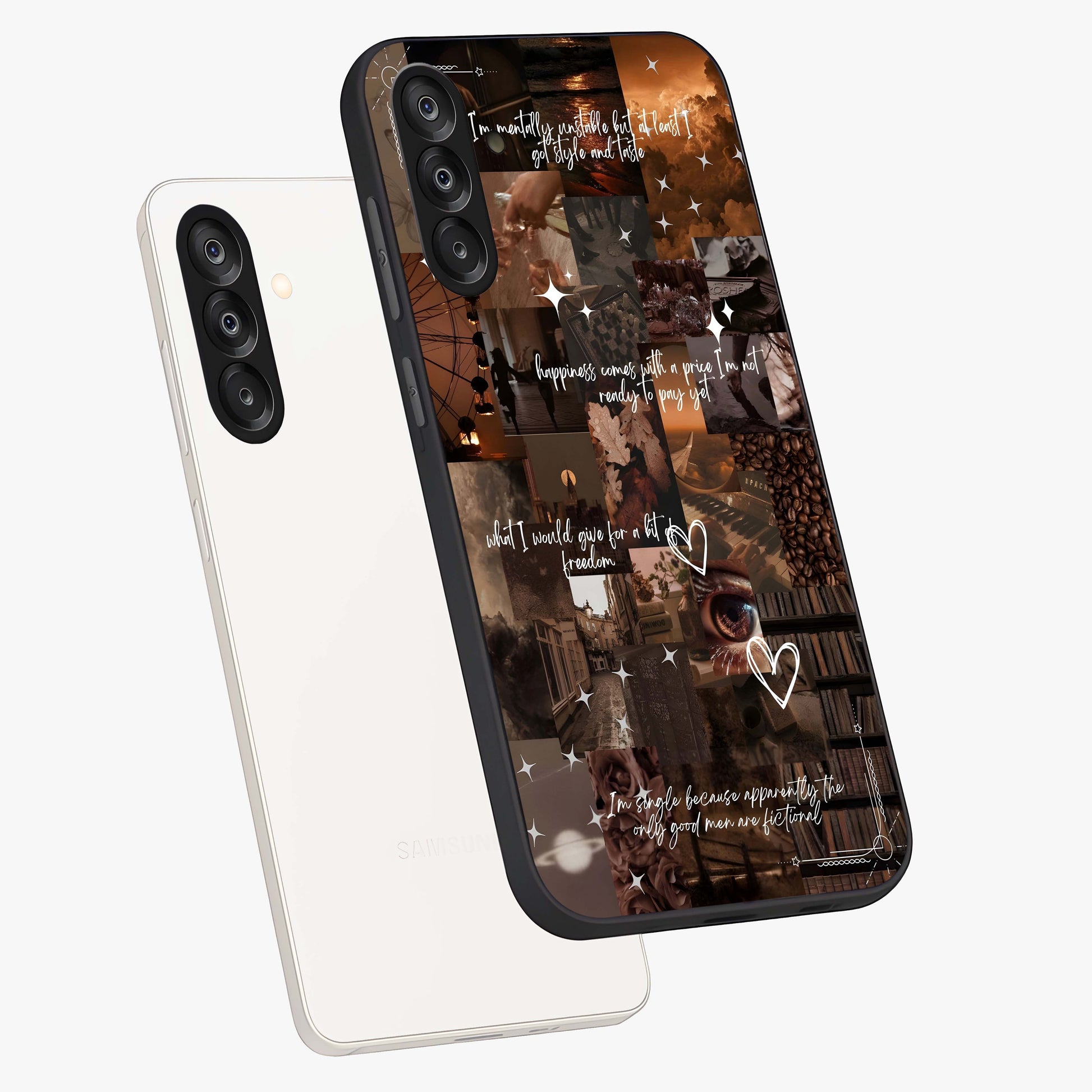 Bittersweet Aesthetic Chaos Glass Case displayed in angled mockup highlighting expressive abstract artwork and edgy aesthetic theme.