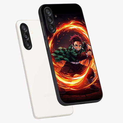 Blazing Sword Resolve Glass Case displayed in angled mockup highlighting powerful sword illustration and bold fantasy theme.