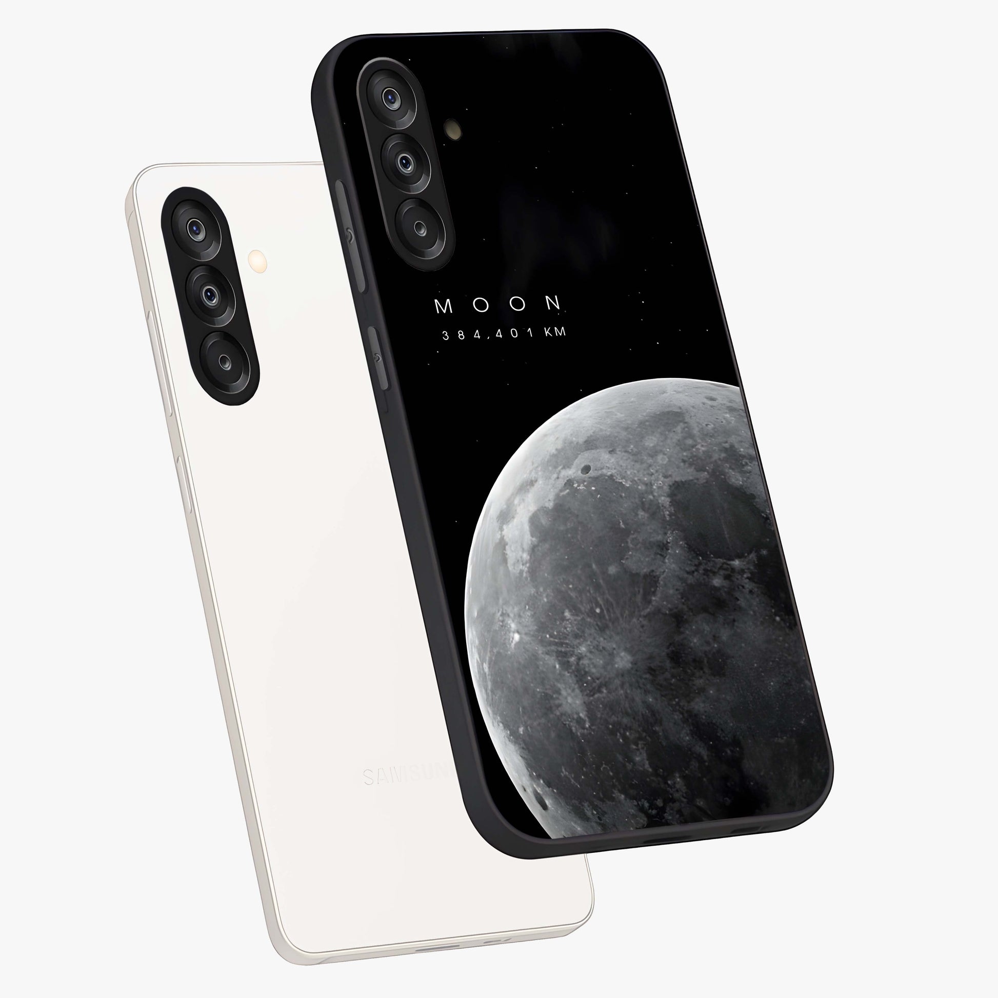 Cosmic Moon Glow Glass Case displayed in angled mockup highlighting celestial moon design with cosmic aesthetic theme.