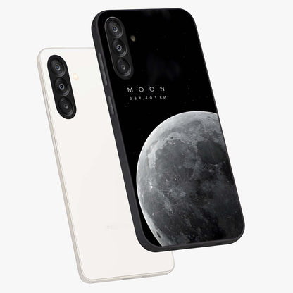 Cosmic Moon Glow Glass Case displayed in angled mockup highlighting celestial moon design with cosmic aesthetic theme.