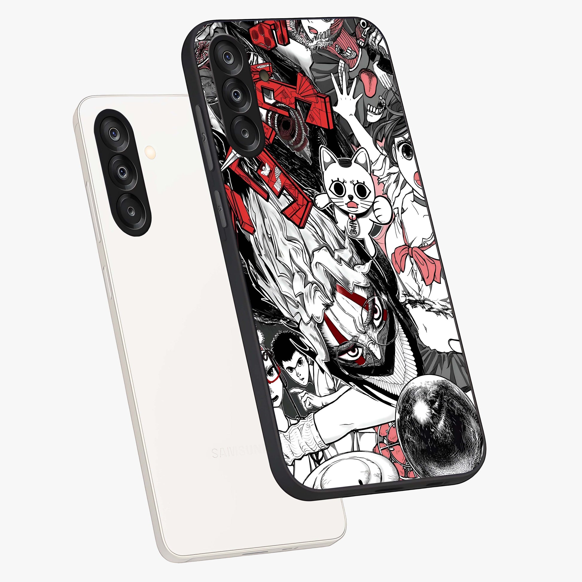 Crimson Chaos Panel Glass Case displayed in angled mockup highlighting chaotic panel style design with modern graphic theme.