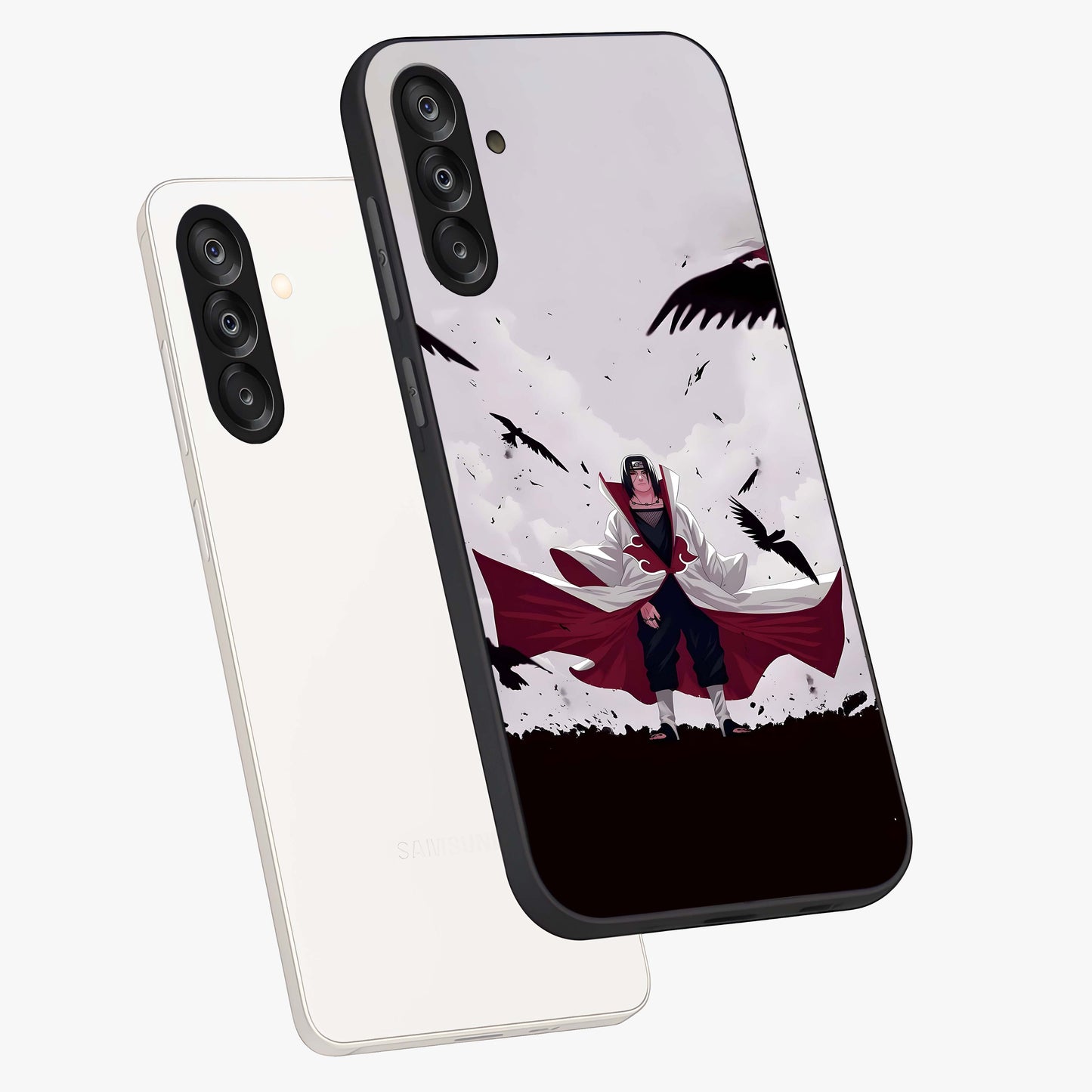 Crimson Crow Ascension Glass Case displayed in angled mockup highlighting powerful crow illustration with dark crimson aesthetic.