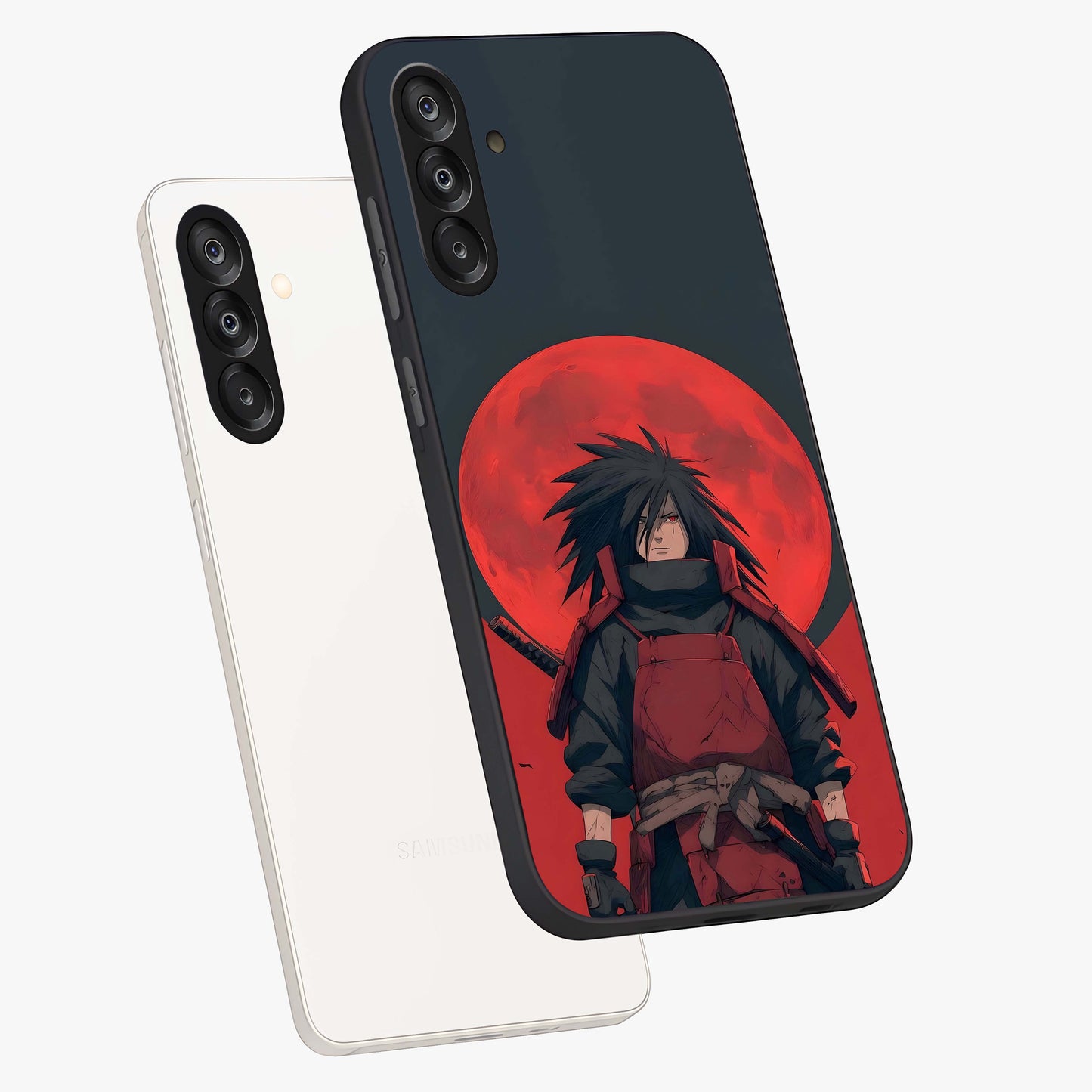 Crimson Moon Warlord Glass Case displayed in angled mockup highlighting dramatic crimson moon design with fantasy aesthetic.