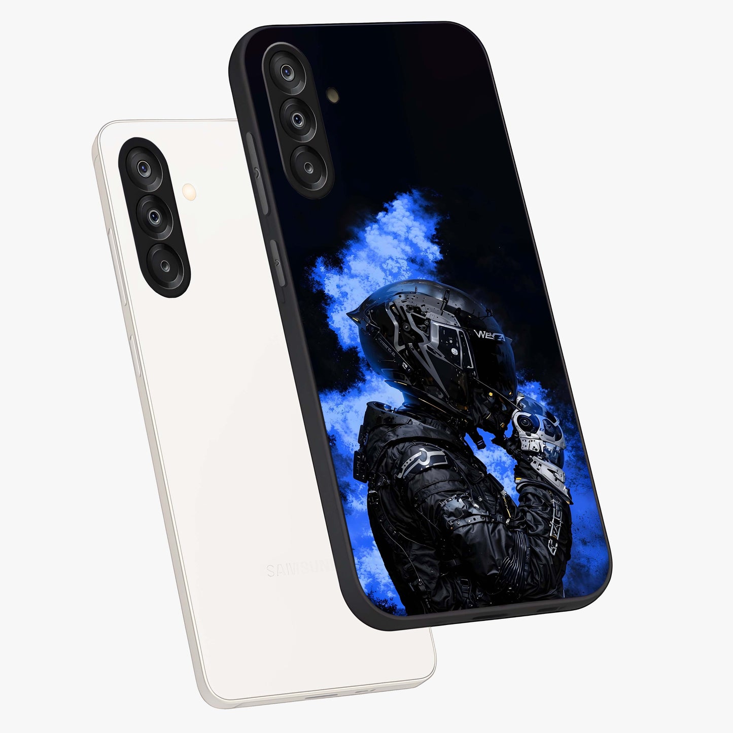 Cyber Sentinel Protocol Glass Case displayed in angled mockup highlighting digital cyber design with sci-fi aesthetic style.