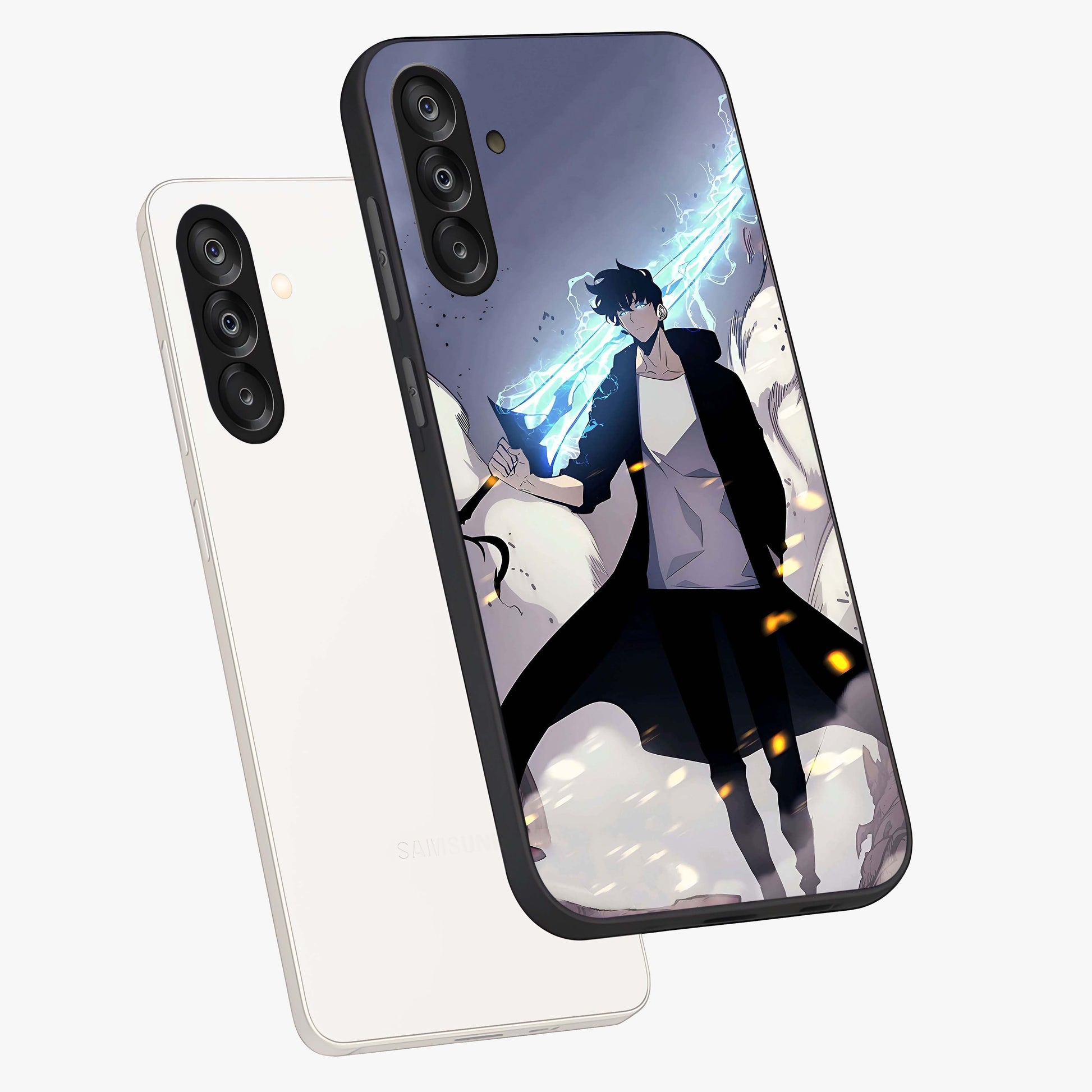 Dark Lightning Anime Warrior Glass Case displayed in angled mockup highlighting powerful lightning themed anime illustration.