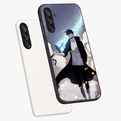 Dark Lightning Anime Warrior Glass Case displayed in angled mockup highlighting powerful lightning themed anime illustration.