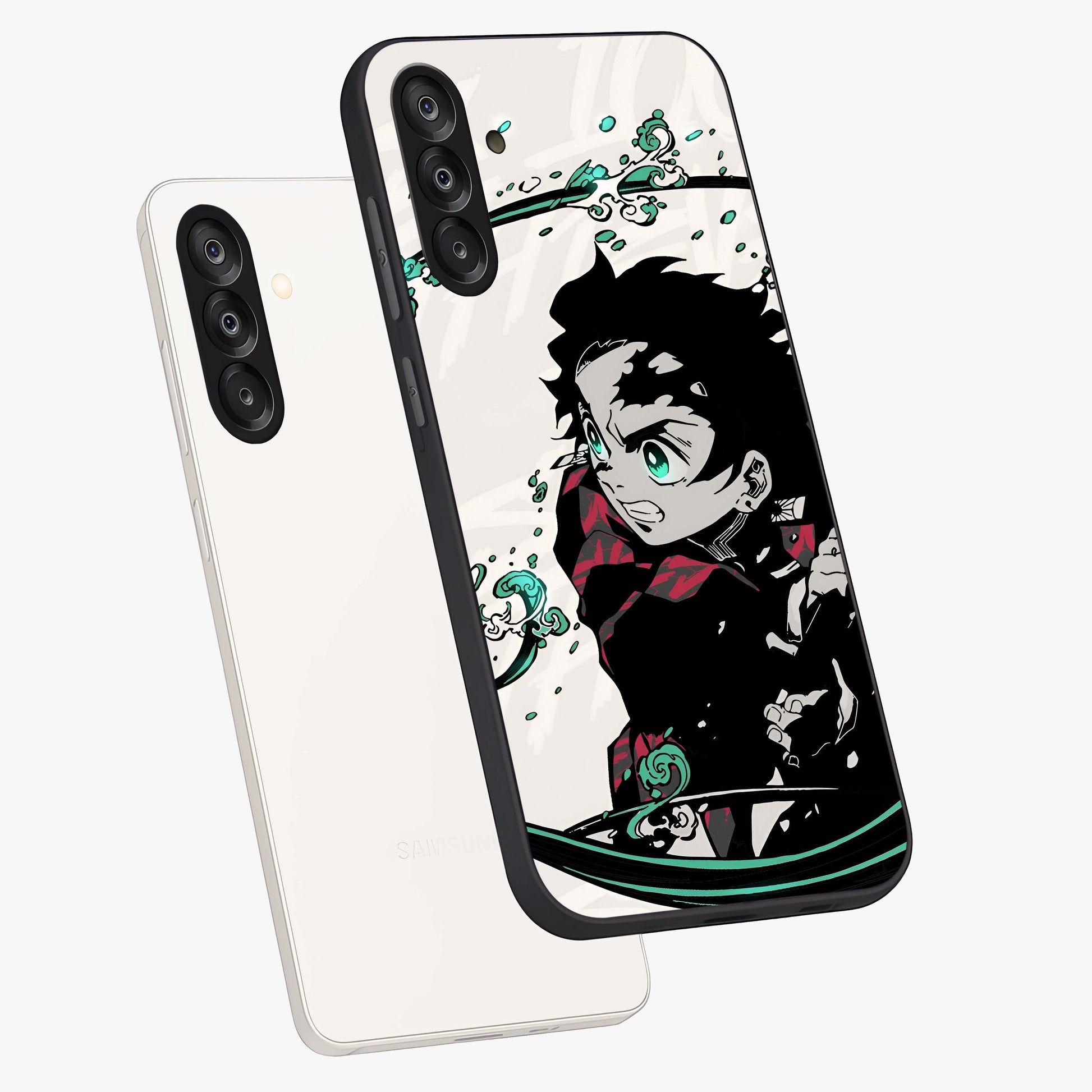 Demon Slayer Glass Case displayed in angled mockup highlighting dramatic anime character design with action aesthetic.
