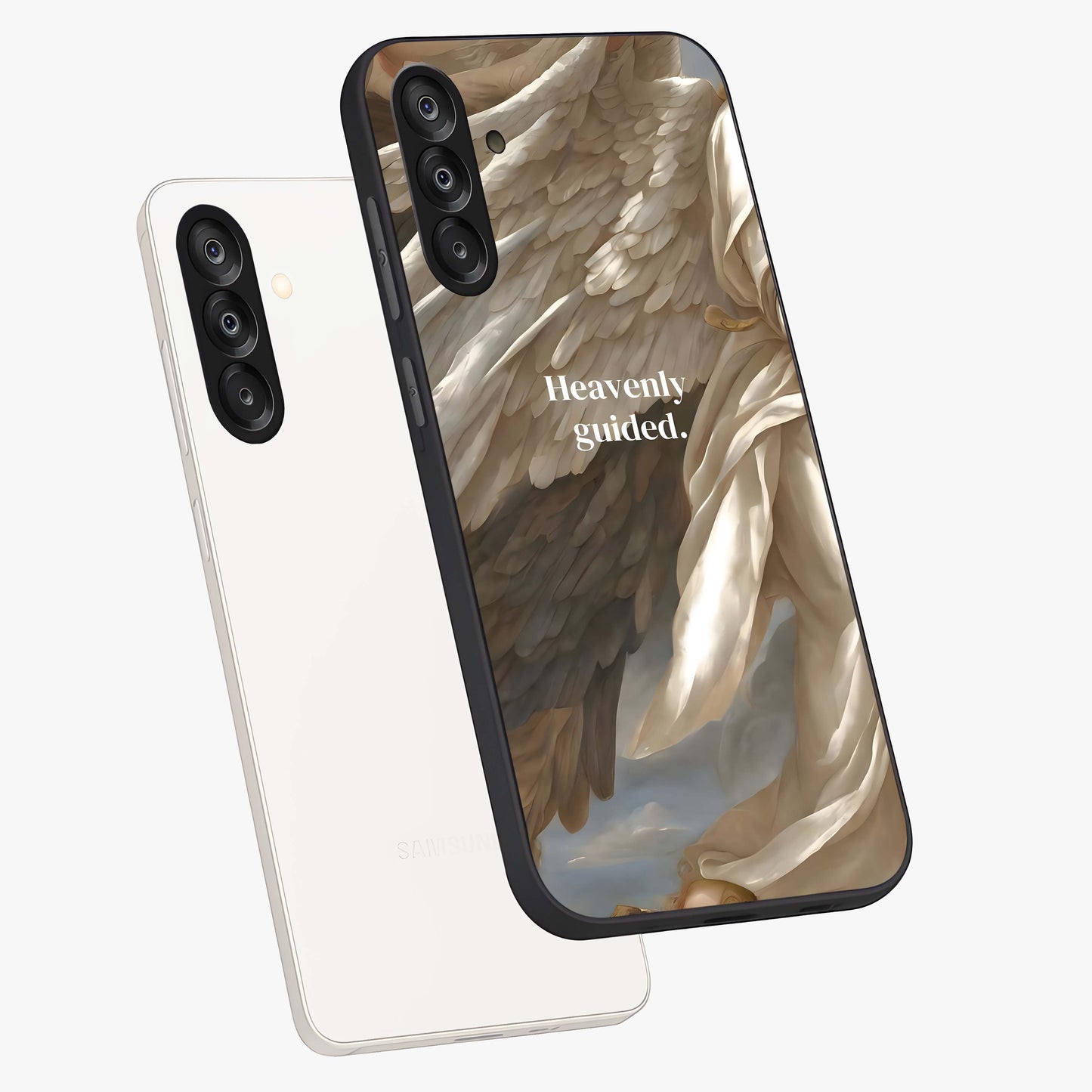 Divine Winged Grace Glass Case displayed in angled mockup highlighting graceful wing design with divine aesthetic style.