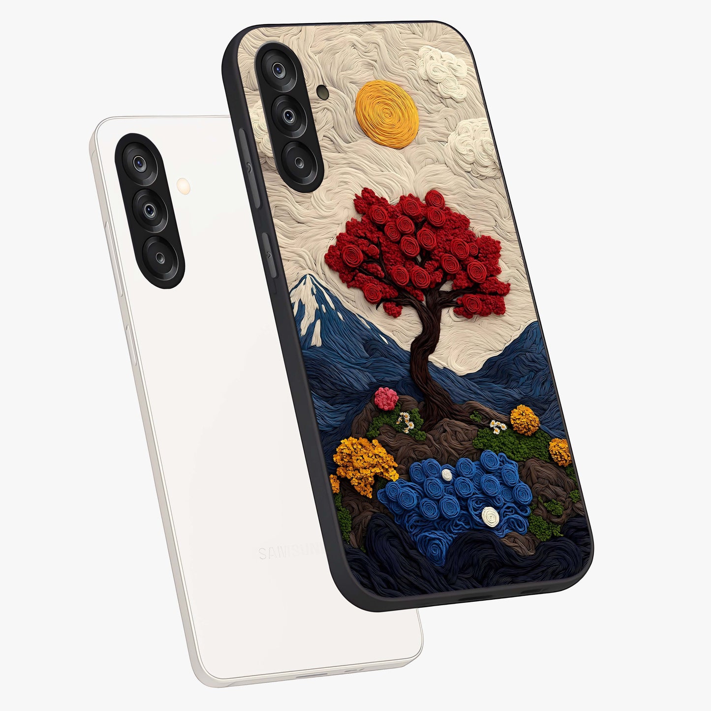 Eternal Nature Tapestry Glass Case displayed in angled mockup highlighting detailed botanical pattern with artistic aesthetic.