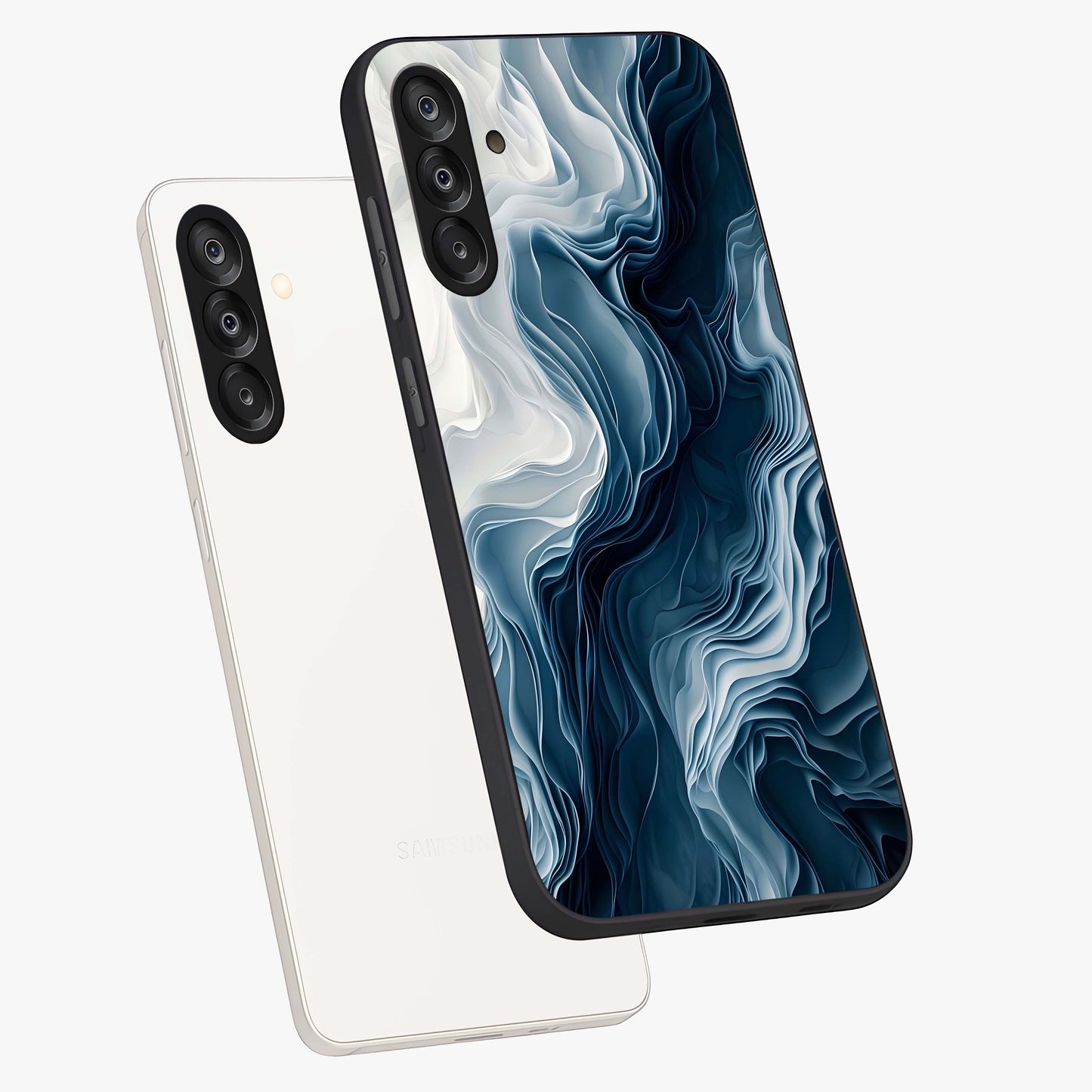 Ethereal Paper Marble Glass Case displayed in angled mockup highlighting elegant marble pattern with modern aesthetic style.