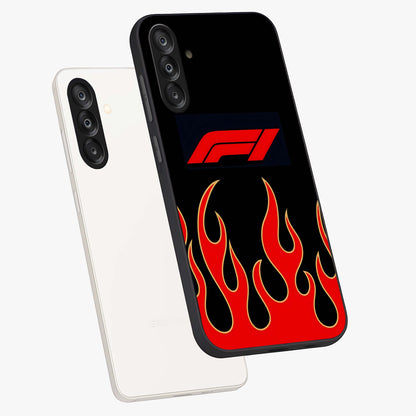 Fire F11 Glass Case displayed in angled mockup highlighting bold fire inspired graphic with energetic aesthetic style.