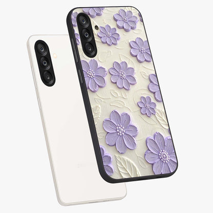 Floral Wall Art With Purple Flowers Glass Case displayed in angled mockup highlighting vibrant purple floral illustration with artistic aesthetic.