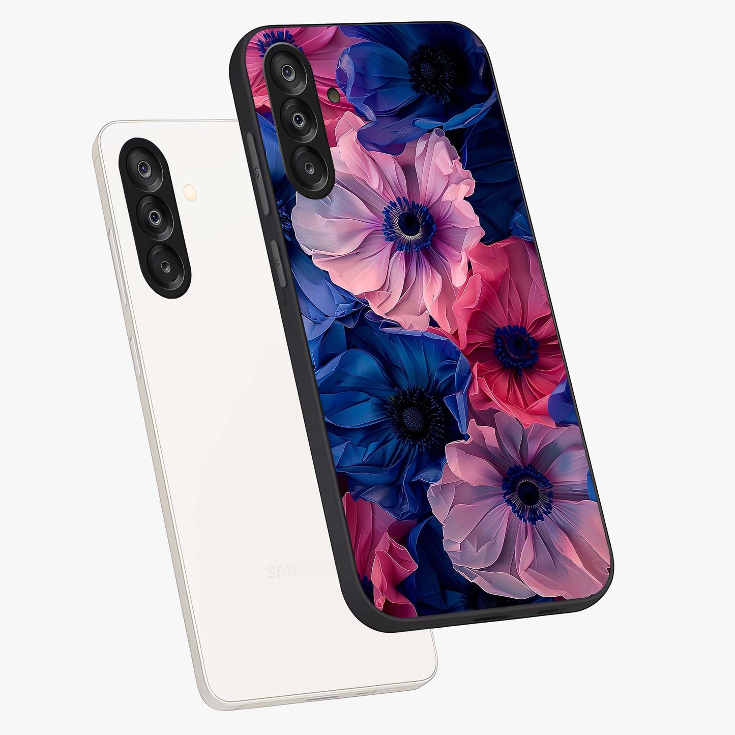 Flower Paper Art Pattern Glass Case displayed in angled mockup highlighting layered paper flower design with artistic aesthetic.