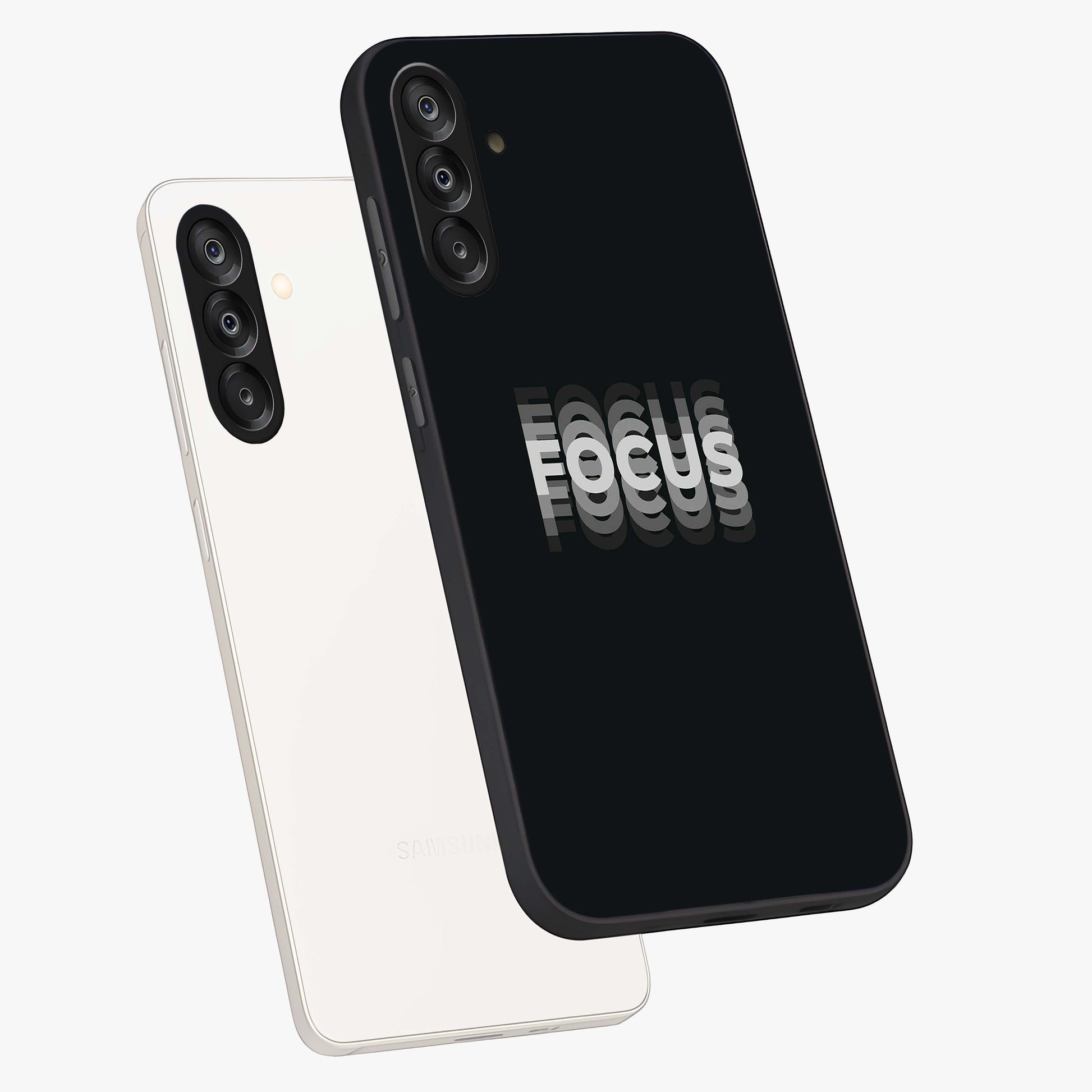 Focused Blade Discipline Glass Case displayed in angled mockup highlighting clean minimal text artwork with modern aesthetic style.
