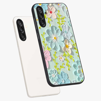 Frosted Petal Garden Glass Case displayed in angled mockup highlighting delicate flower petal design with calm garden aesthetic.