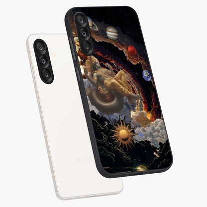 Galactic Divine God Glass Case displayed in angled mockup highlighting powerful celestial deity illustration with galactic aesthetic.