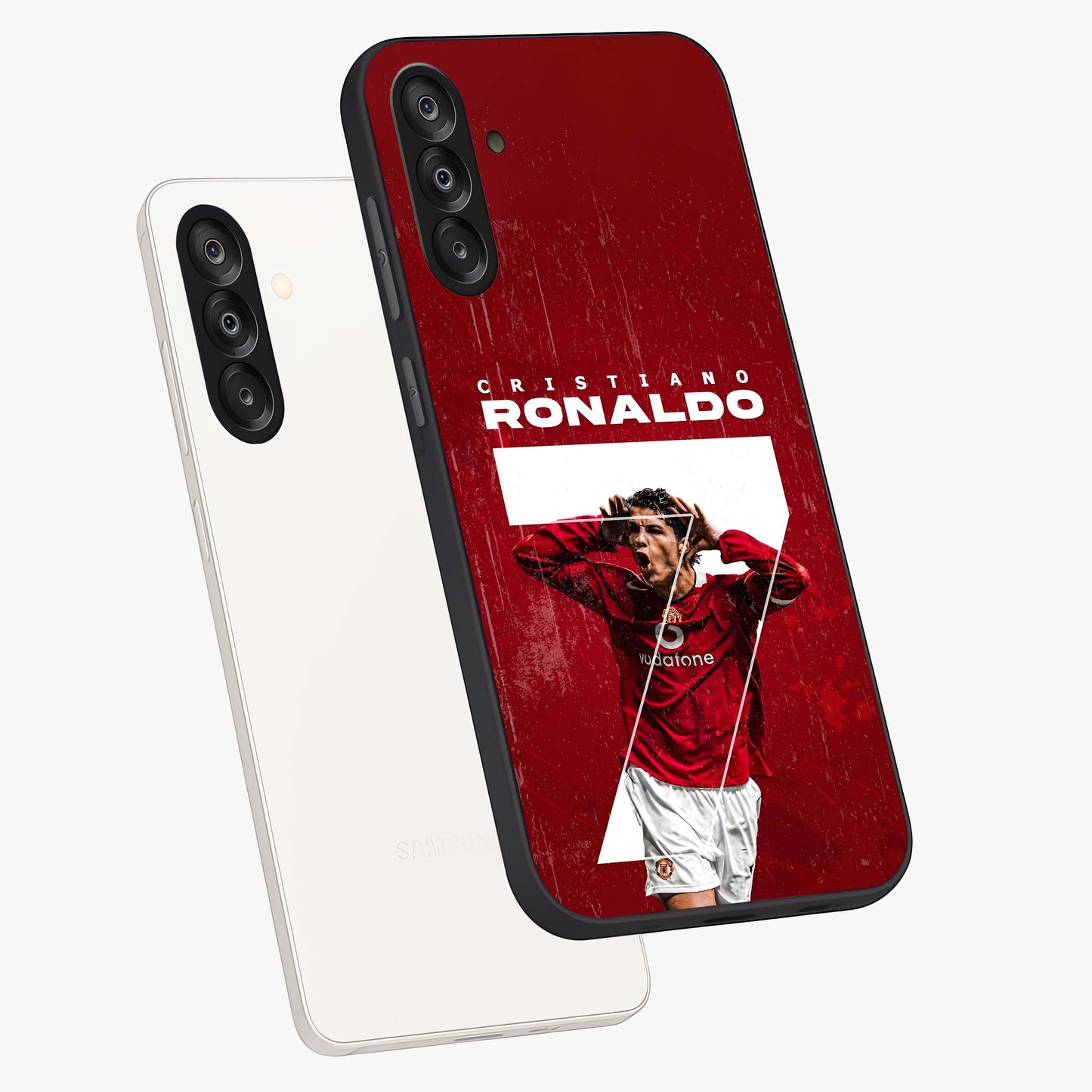 Goal Celebration Legacy Glass Case displayed in angled mockup highlighting energetic sports celebration design with bold athletic theme.