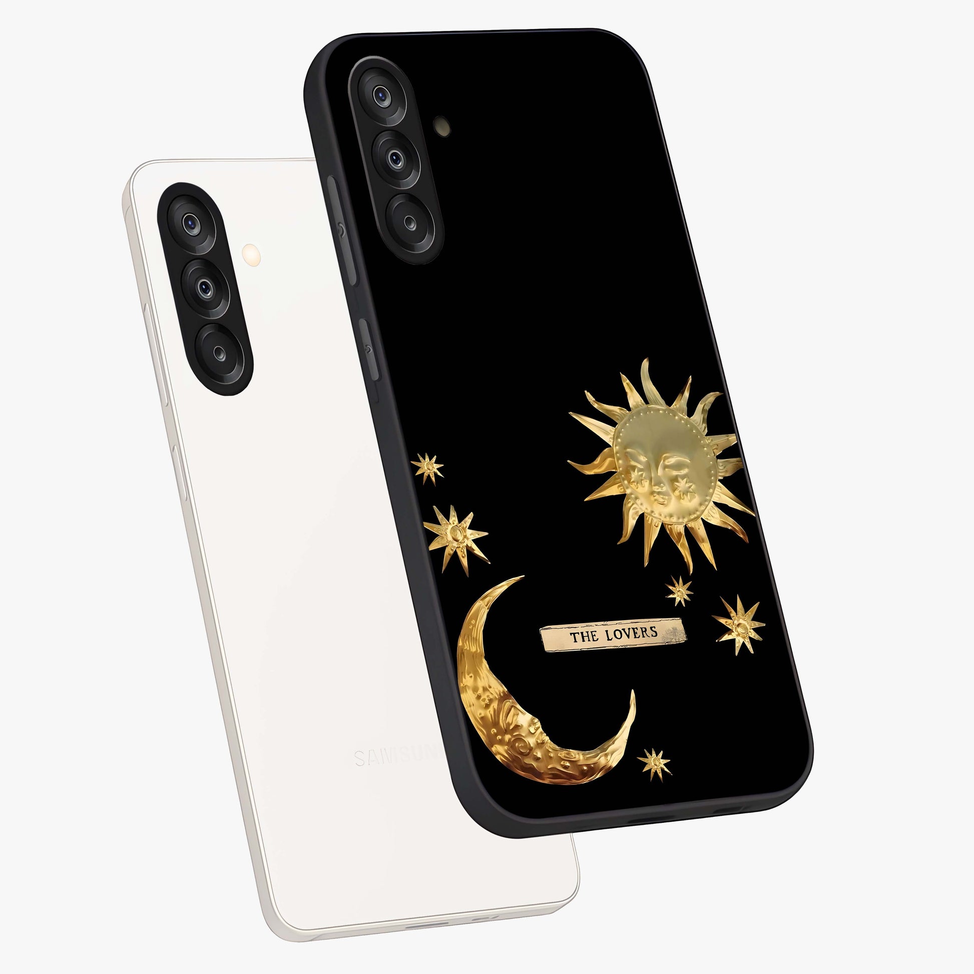 Gold Sun Blush Glass Case displayed in angled mockup highlighting radiant sun design with warm golden aesthetic.
